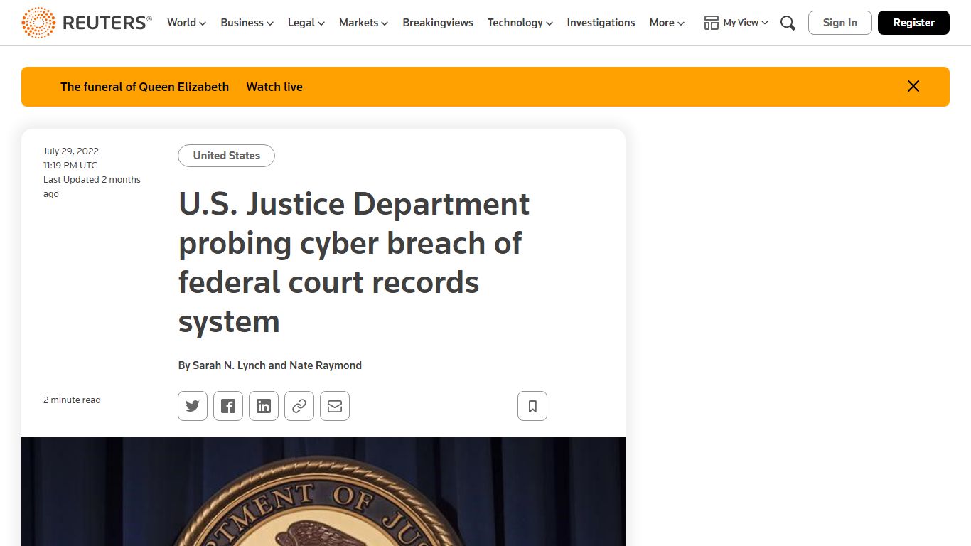 U.S. Justice Department probing cyber breach of federal court records ...